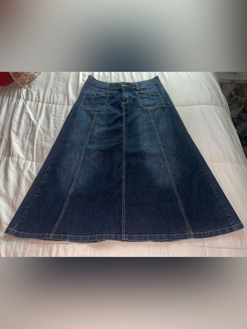 Vintage Y2K Dark Wash Denim Low Rise Maxi Skirt 14 Witchy Fall Practical Magic